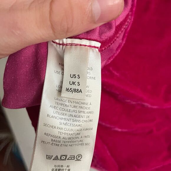 Free People Hot Pink Velvet Puff Sleeve Mock Neck Tee Women Small Luxe Romantic - Picture 7 of 9